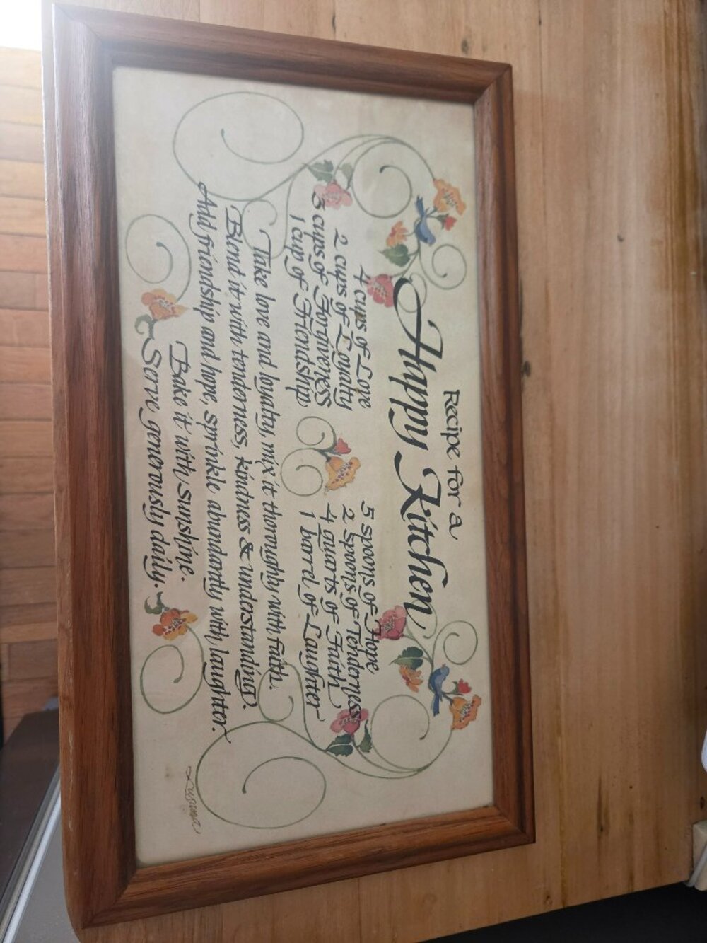 vintage framed recipe for a happy kitchen wall art print